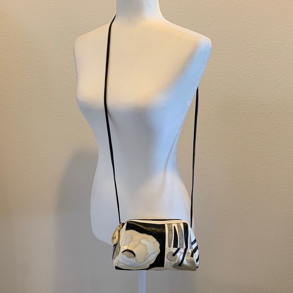 Sharif Black and Cream Floral Crossbody Bag